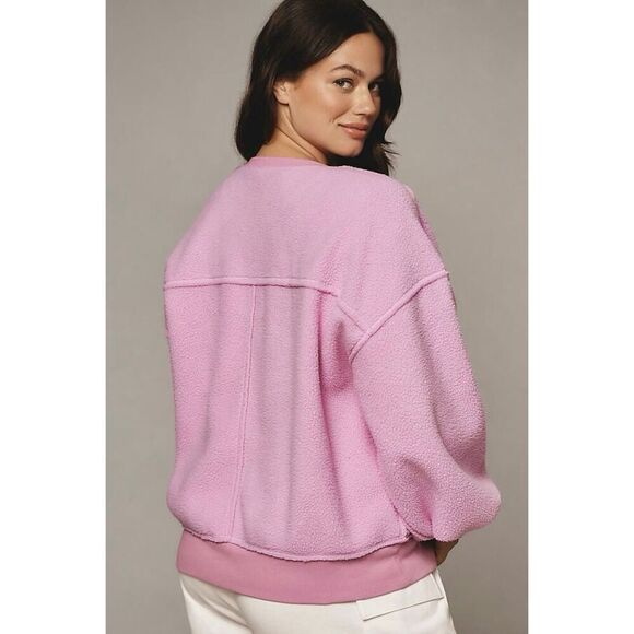Anthropologie Pilcro Slouchy Crew Neck Sweatshirt size XXS Pink Sherpa Style - Picture 2 of 10